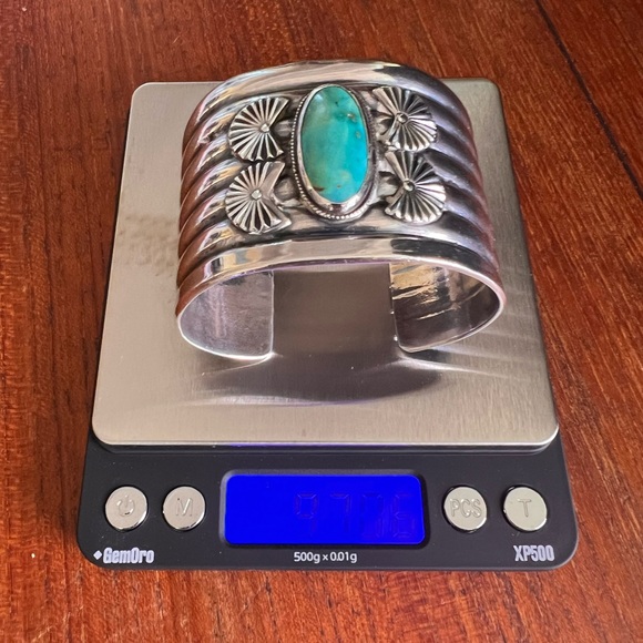 🩵Vintage Navajo Genuine Turquoise and Silver Cuff. 1 3/4 inch wide. 97g TW - Picture 9 of 10